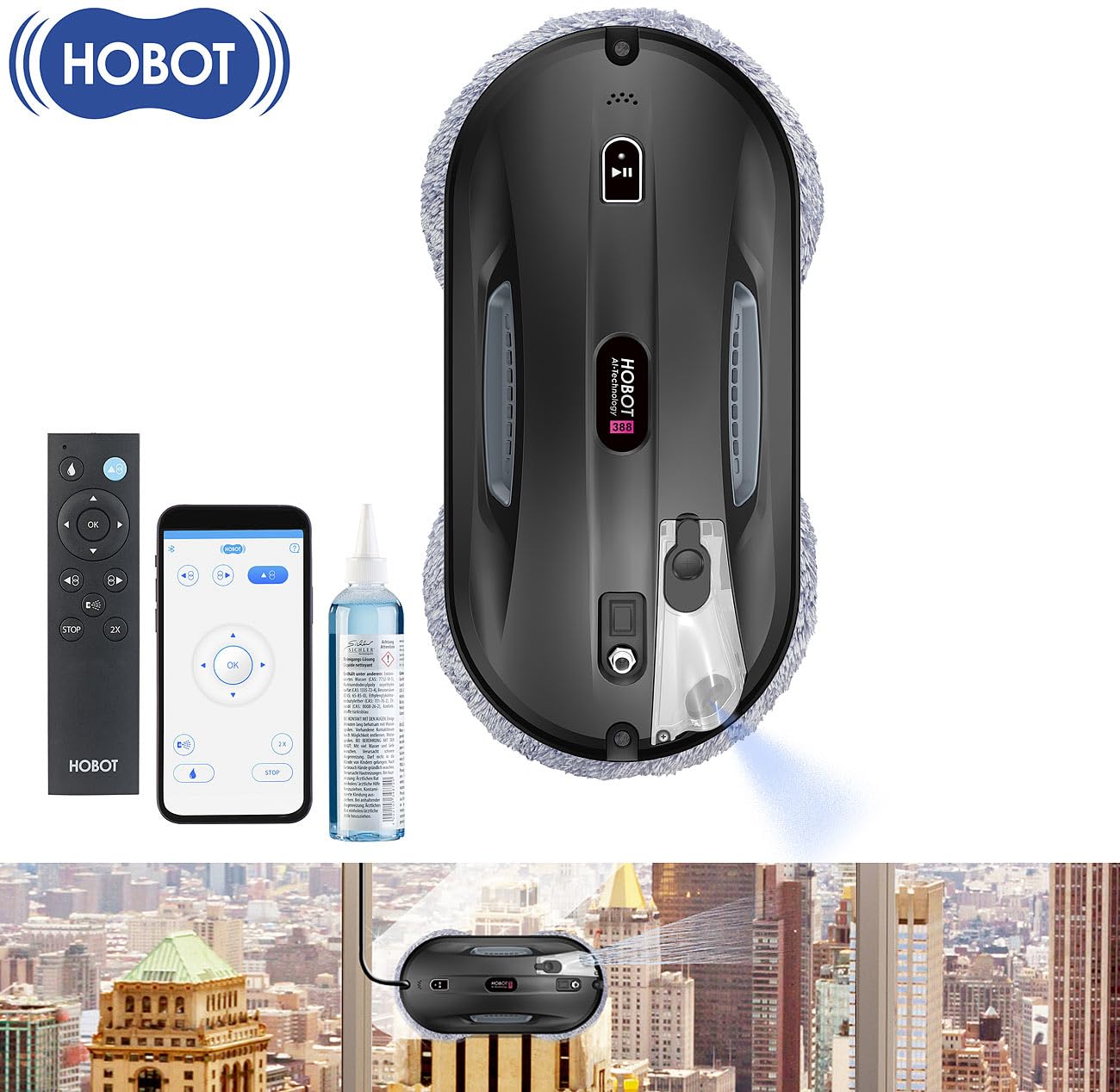 Sichler Exclusive Fenstersaugroboter: HOBOT-388 Profi-Fensterputz-Roboter, Sprüh-Funktion, App (Fensterputzautomat, Profi-Fensterputzroboter, Elektrischer Fensterreiniger)