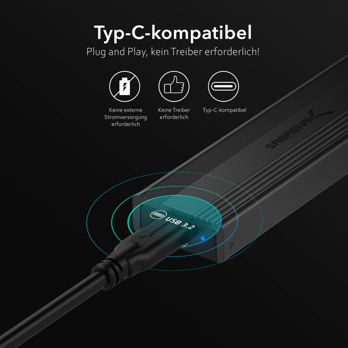 SABRENT NVMe Gehäuse und m2 SATA SSD Adapter (M-Key, M+B Key) USB C 3.2X2 10Gbps Kühlkörper Design (EC-SNVE)