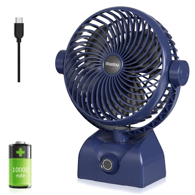 Wastou Schreibtischventilator, wiederaufladbarer USB-Tischventilator, tragbarer Turmventilator mit 10000 mAh, drehbarer Kopf, leiser Lüfter für Schlafzimmer, Büro und Desktop
