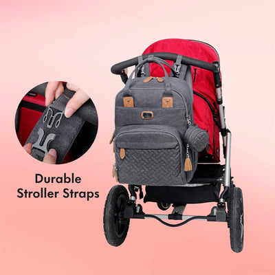 Wickeltasche Rucksack - Dikaslon Großer Wickelrucksack mit Multifunktions-Babytaschen und mobiler Wickelauflage - Schnullerhalter und Kinderwagengurte - für Mama und Papa (dunkelgrau), Einheitsgröße