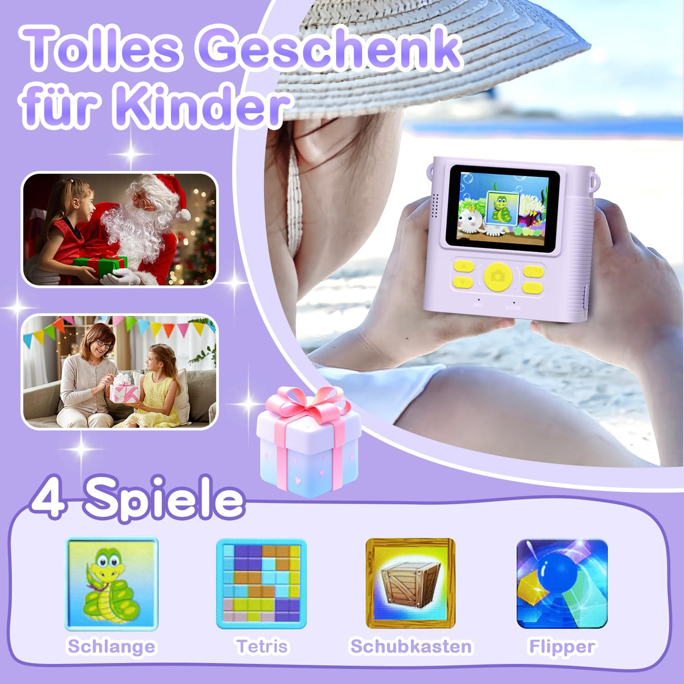 FNITAER Kinderkamera, 2,4 Zoll Sofortbildkamera, 1080P HD Kamera fotokamera mit 32 GB Karte und 3 Rollen Druckfotopapier, Kamera Kinder für 3–12 Jahre alte Jungen und Mädchen