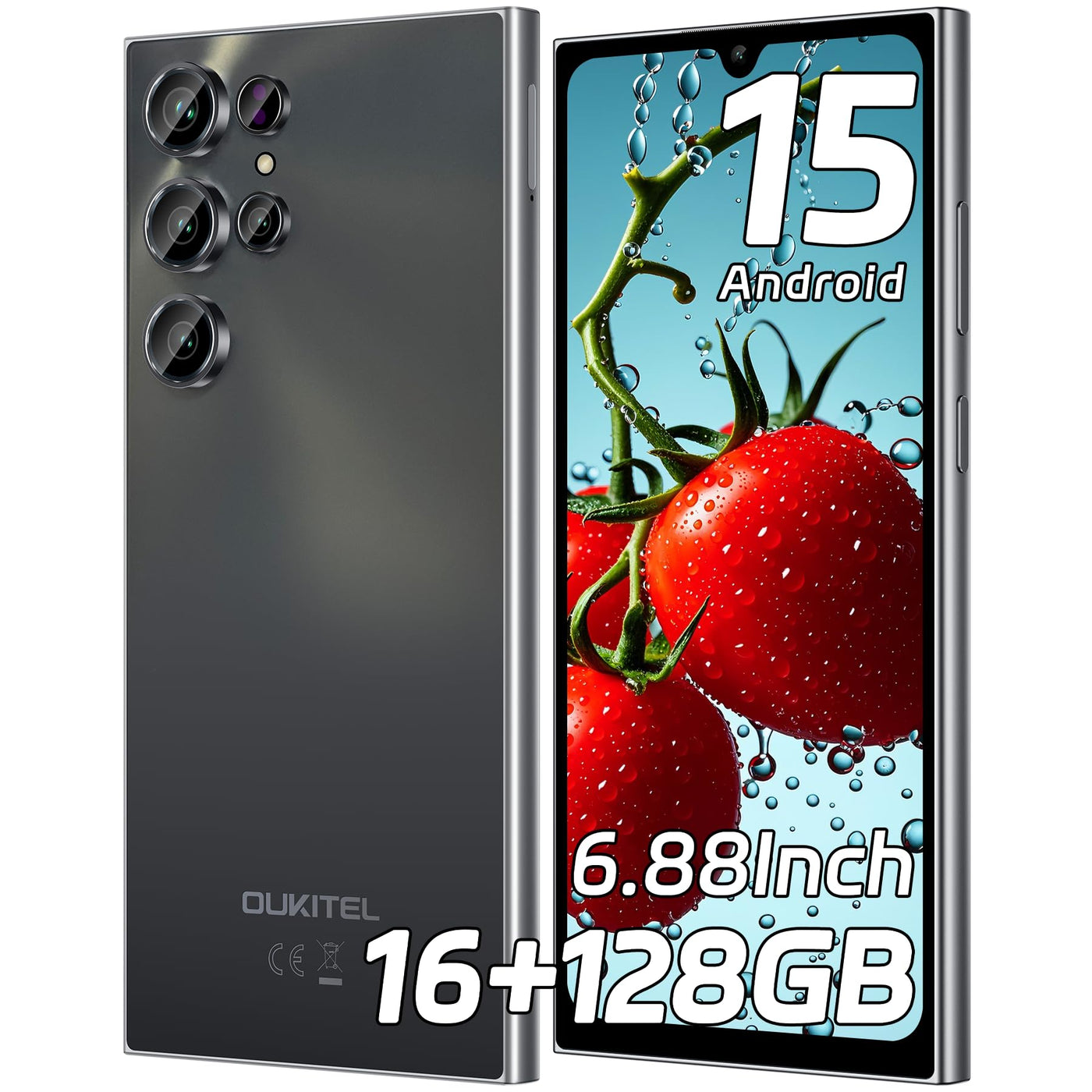 OUKITEL C61 Android 15 Smartphone Ohne Vertrag, 16GB+128GB /1TB Handy Ohne Vertrag, 6,88 Zoll 90Hz Bildschirm 5150mAh Handy Günstig, 13MP+5MP, 4G Dual SIM Simlockfreie Handys/Fingerabdruck/OTG/Face ID
