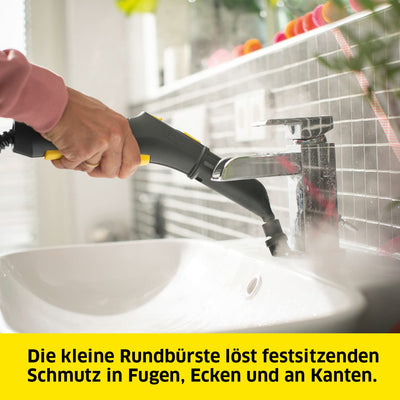 Kärcher Dampfreiniger SC 2 EasyFix, Dampfdruck: 3,2 bar, Aufheizzeit: 6,5 min., Leistung: 1.500 W, Flächenleistung: 75 m², Tank: 1 l, mit Bodenreinigungsset EasyFix, Düsen und Mikrofaserbezug, Gelb