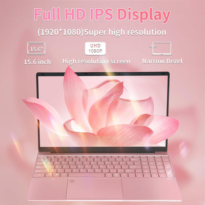 Amita 15,6" Rosa Laptop, 12.Gen N95 (bis zu 3,4 GHz),16 GB DDR4 RAM, 1TB NVME SSD,Win 11Pro & Office 365,Tragbares Notebook mit hintergrundbeleuchteter Tastatur,Dual-Band WiFi (16+1T)