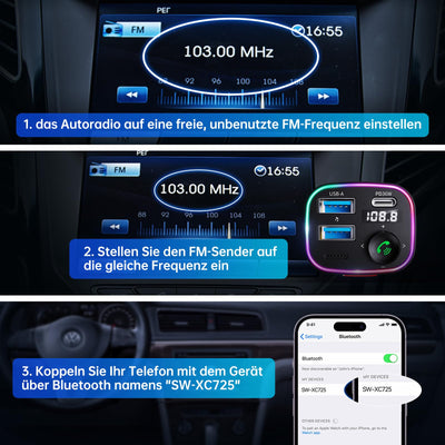 Syncwire FM Transmitter Auto Bluetooth 5.4 48W (PD 36W & 12W) Bluetooth Adapter Auto mit [Lichtschalter] [HiFi-Bass-Sound] [Schnellladen] Freisprecheinrichtung Autoladegerät Zigarettenanzünder