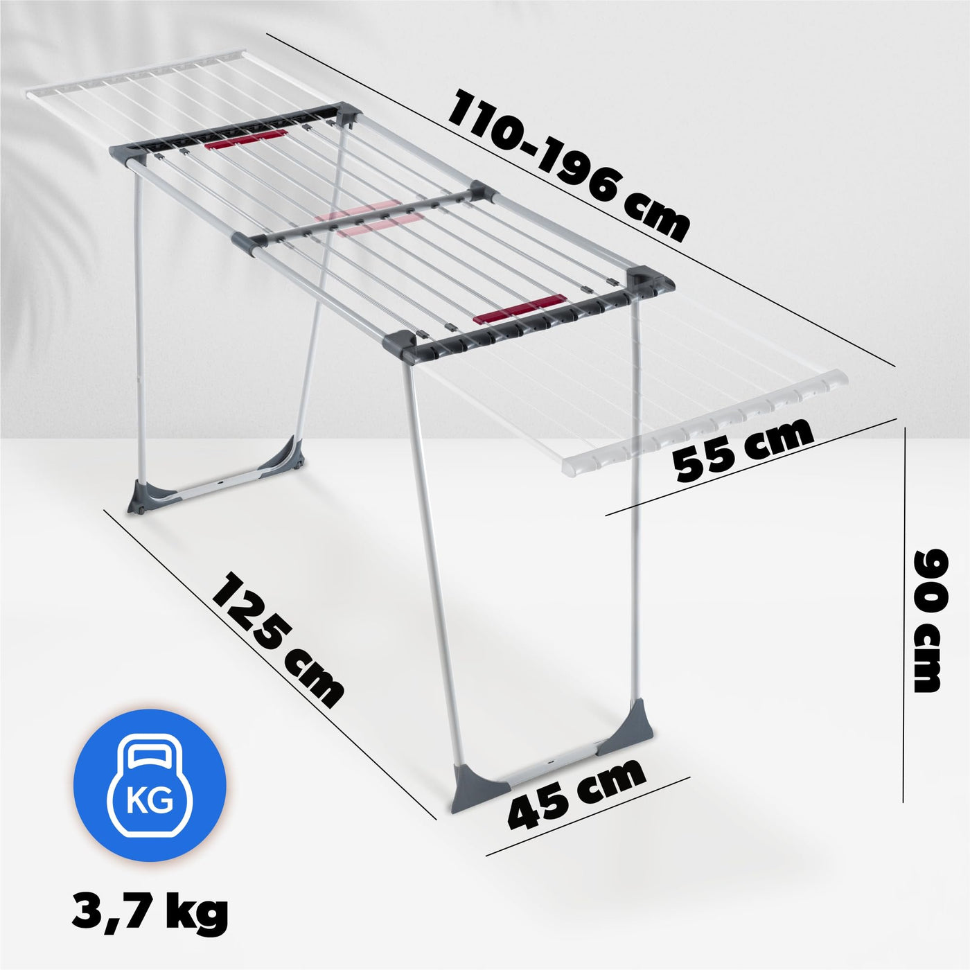 KADAX Teleskop Wäscheständer mit 20m Trockenleinenlänge, ausziehbarer Wäschetrockner für Bettwäsche, großer Flügelwäscheständer aus pulverbeschichteten Stahl (Grau)