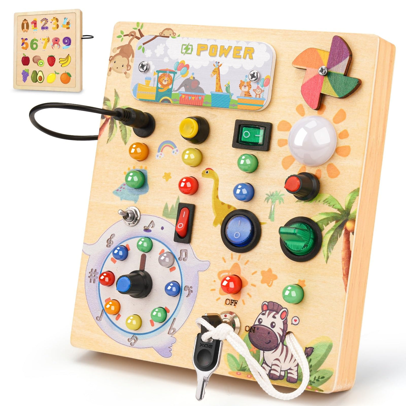 MILFECH Montessori Spielzeug Busy Board mit LED Lichtschalter Activity Board Holzspielzeug,17 LED Motorikspielzeug Sensorik Spielzeug Lernspielzeug für Babys Kleinkinder Jungen Mädchen ab 1 2 3 4 Jahr