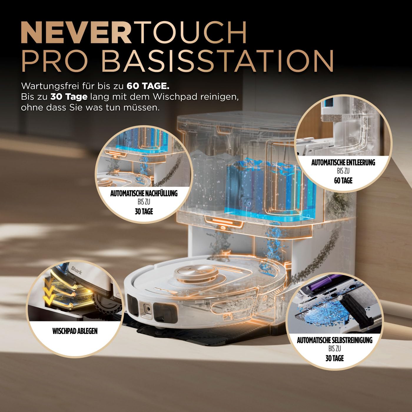 Shark PowerDetect 2-in-1-Saug- & Wischroboter, NeverTouch Pro 60 Tage, Selbst-Entleerung, Befüllung & -Reinigung, 3D- & LiDAR-Navi, NeverStuck-Hindernisumgehung, WLAN/App/Alexa, Weiß, AV2800ZEEUWH