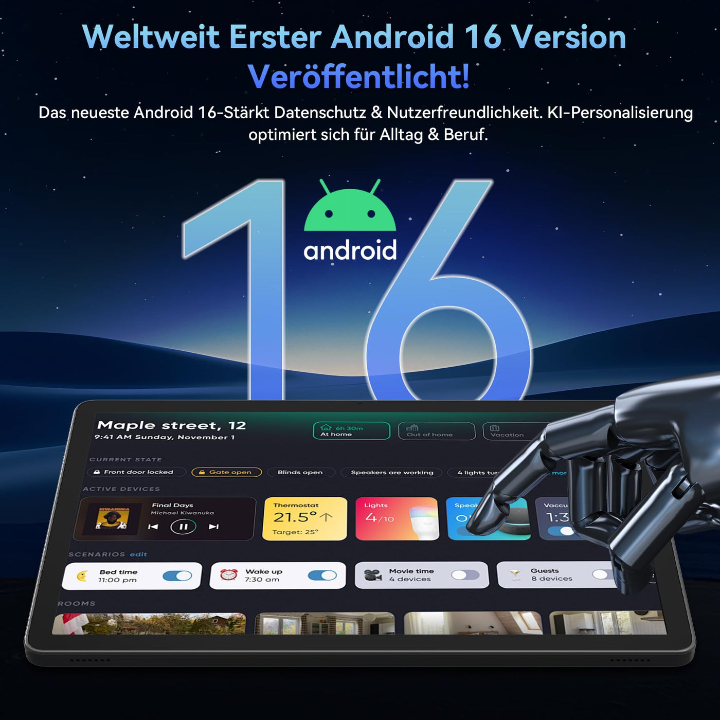 Tablet 2025 Das weltweit erste Android 16 Tablets mit Gemini AI, 11 Zoll FHD Display, 24GB RAM 128GB ROM / 2TB TF, 13MP Kamera, 8000mAh, Widevine L1, 5G WiFi, 2 in 1 - Tablet mit Tastatur und Stift
