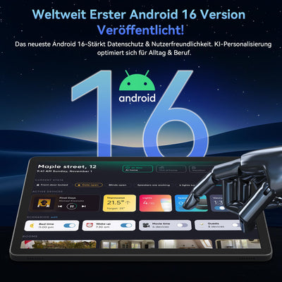 Tablet 2025 Das weltweit erste Android 16 Tablets mit Gemini AI, 11 Zoll FHD Display, 24GB RAM 128GB ROM / 2TB TF, 13MP Kamera, 8000mAh, Widevine L1, 5G WiFi, 2 in 1 - Tablet mit Tastatur und Stift