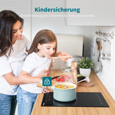 Induktionskochfeld mit Flexzonen, IsEasy domino Induktionskochfeld, Induktionskochfeld 2 platten mit 9 Leistungsstufen, Boost-Funktion,Kindersicherung und 1-99min Timer, 29.5cm, 3400W, Schwarz