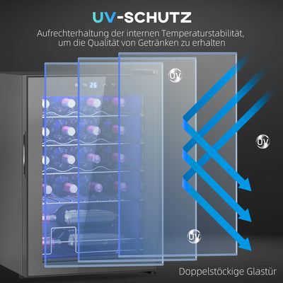 HOMCOM Weinkühlschrank 20 Flaschen 53L 5-18℃ Kompressor Getränkekühlschrank mit Anti-UV Glastür, Flaschenkühlschrank mit LED-Leuchte, Kleiner Weinschrank mit Touch-Screen Schwarz