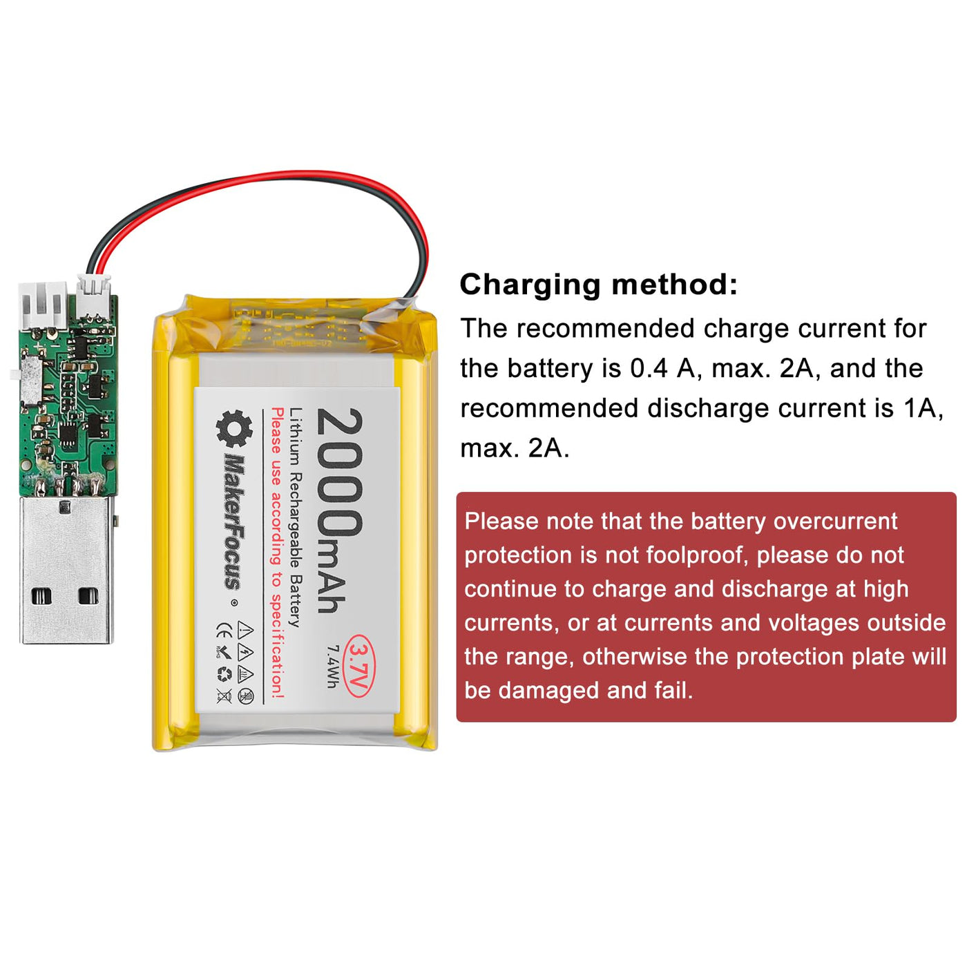 Seamuing 4 Stück 3,7V 2000mAh Lithium Batterie 1S 1C LiPo Akku mit Schutzplatine, Isolierband und Micro JST 1.25-Stecker für Arduino, ESP32-Entwicklungsplatine
