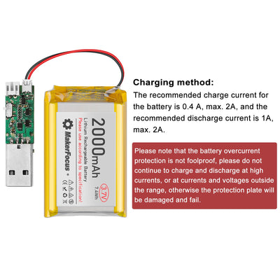 Seamuing 4 Stück 3,7V 2000mAh Lithium Batterie 1S 1C LiPo Akku mit Schutzplatine, Isolierband und Micro JST 1.25-Stecker für Arduino, ESP32-Entwicklungsplatine