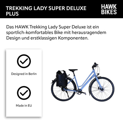 HAWK Trekking Lady Super Deluxe Plus Fahrrad 28 Zoll inkl. Tasche I Trekkingrad mit Gates Riemenantrieb & 8-Gang Nabenschaltung I Allrounder