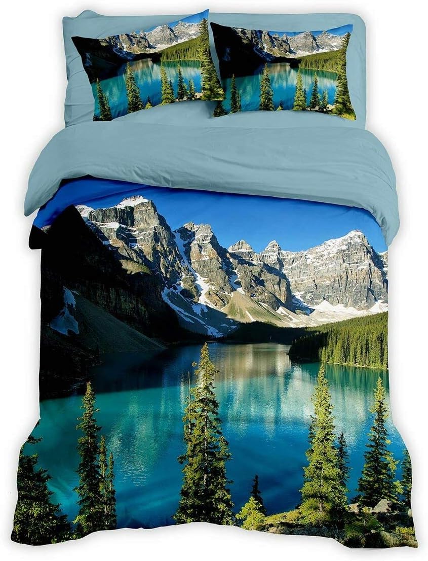 Traumschlaf Renforcé Bergsee Bettwäsche Set • mega Mountain Design • 100% Baumwolle mit Reißverschluss 135x200 cm + 80x80 cm