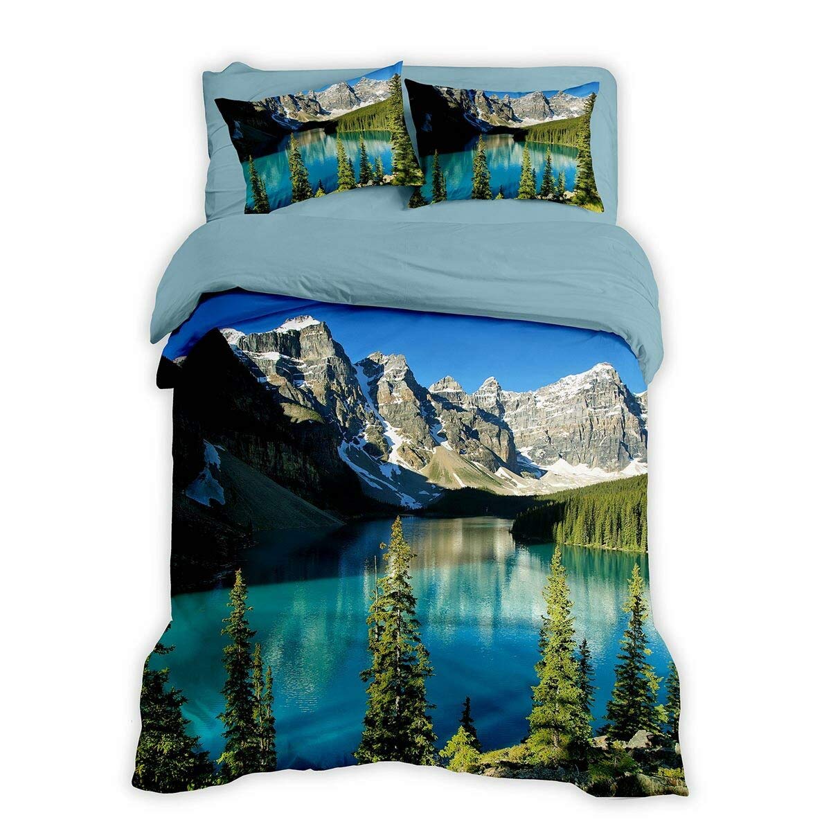 Traumschlaf Renforcé Bergsee Bettwäsche Set • mega Mountain Design • 100% Baumwolle mit Reißverschluss 135x200 cm + 80x80 cm