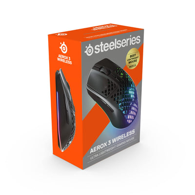 SteelSeries Aerox 3 Wireless - RGB Gaming-Mouse mit Öffnungen in der Oberfläche - Federleichtes, wasserabweisendes Design - Optischer TrueMove Air-Sensor mit 18.000 DPI - Onyx