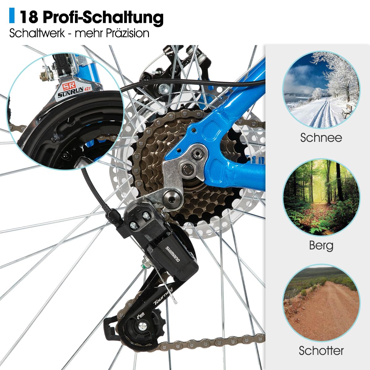 HILAND 26 Zoll Mountainbike 18 Gänge, Federgabel, Aluminiumrahmen Scheibenbremse für Männer Frauen, MTB Blau Fahrrad
