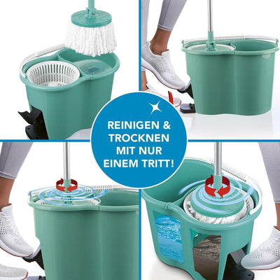 CLEANmaxx Power-Wischmopp mit Zwei-Kammer-Filtersystem | Designed in Deutschland - Schmutzwasser wird gefiltert, leichtes Auswringen für streifenfreie Sauberkeit | Ideal für Laminat, Parkett & Fliesen