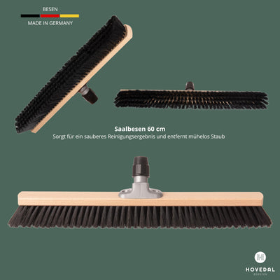 Saalbesen mit Stiel, Besen 60 cm breit und groß mit Teleskopstiel, ideal für Werkstatt, Werkstattbesen, Hallenbesen