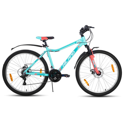 Hiland Damen Mountainbike 26 Zoll, Aluminium Rahmen 18 Gang MTB für Frauen, Damen und Mädchen Mountainbike mit Doppelscheibenbremse Federgabel, Mintgrün