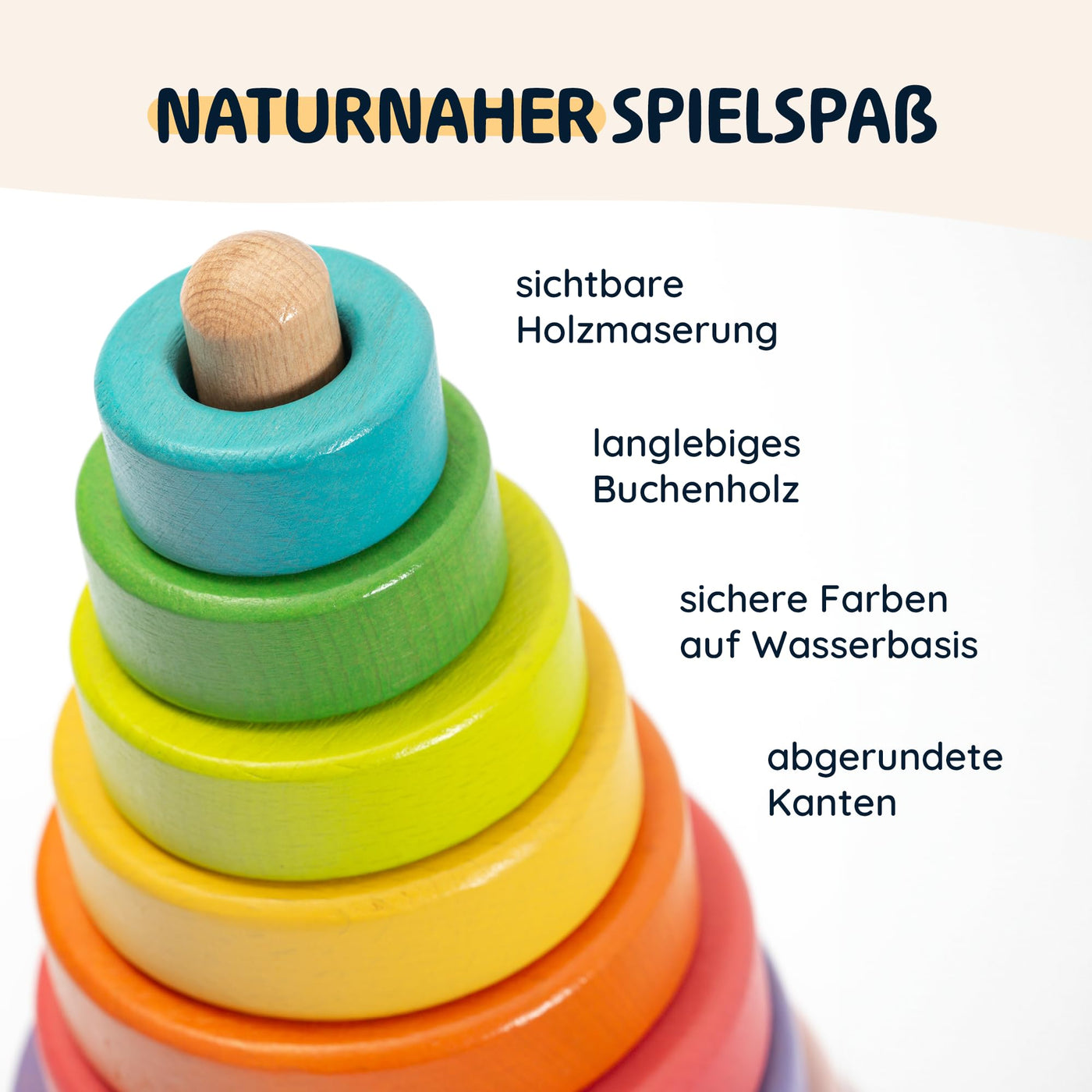 Merle Toys® Stapelturm Holz, 100% FSC-zertifiziertes Holzspielzeug Baby, Stapelturm ab 1 Jahr, Montessori Spielzeug, Stapelspiel ab 1 Jahr, BPA-Freies Baby Spielzeug aus Holz, 8X Bunte Stapelringe