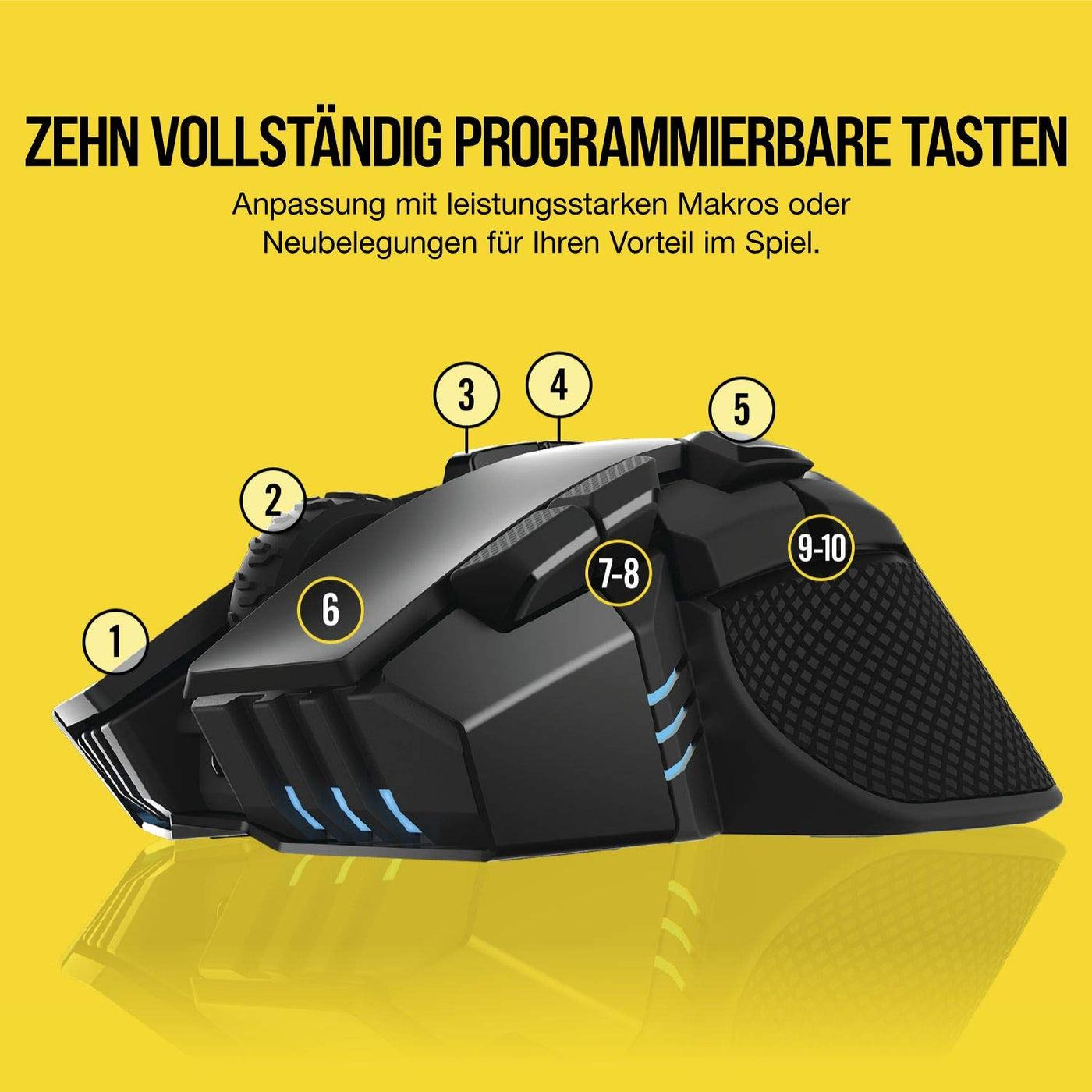 CORSAIR IRONCLAW RGB WIRELESS FPS/MOBA Gaming Mouse - 18.000 DPI - 10 Programmierbare Tasten - Für Große Hände Geeignet - iCUE-Kompatibel - PC, Mac, PS5, PS4, Xbox - Schwarz