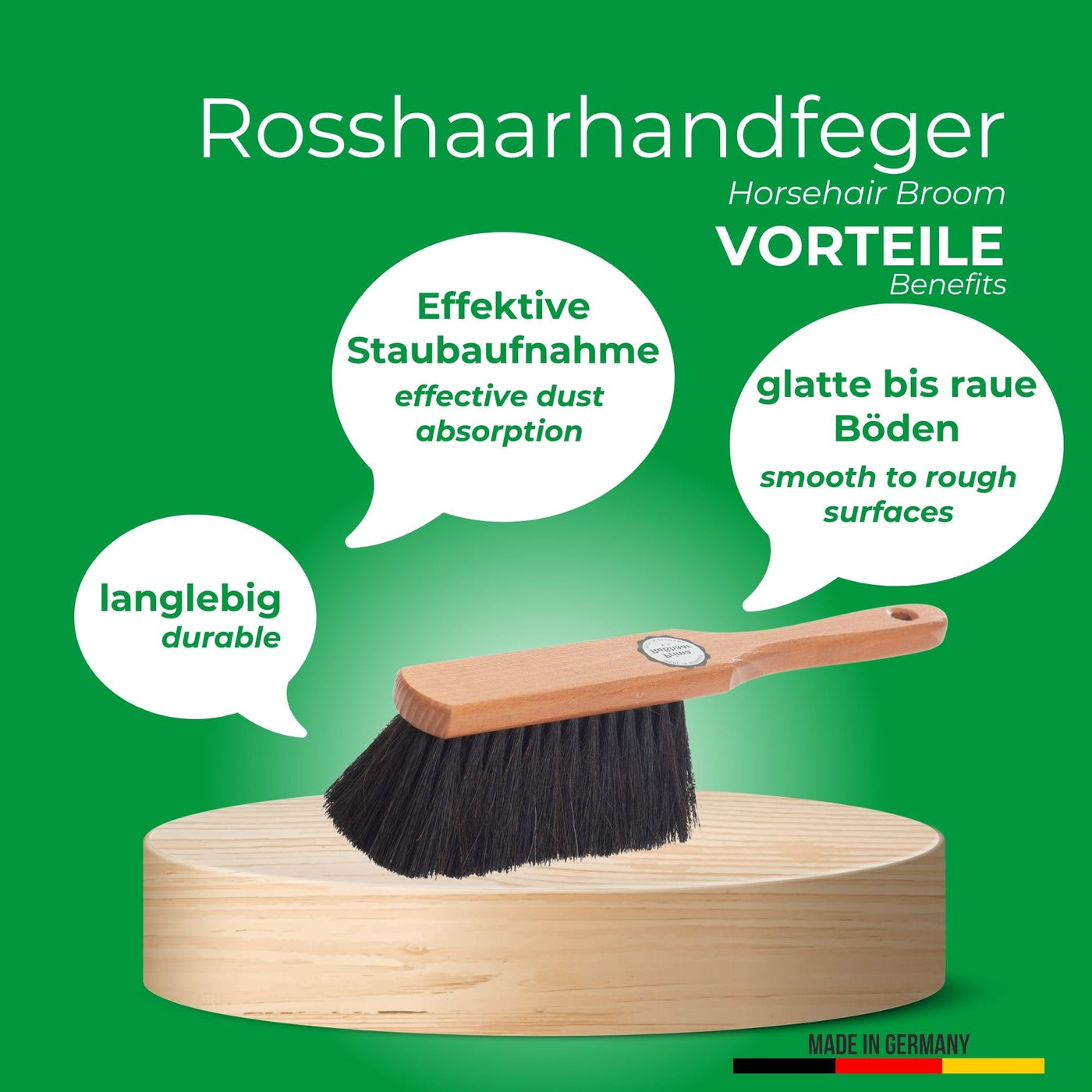 Novaliv Handfeger ROSSHAAR Mischung Besen weiche Borsten - Schrankbesen Gemischtes Rosshaar Handfeger Auto Besenbürste - Idealer Schneebesen Auto Rosshaarbesen Mix Naturborsten Hand Brush Handkehrer