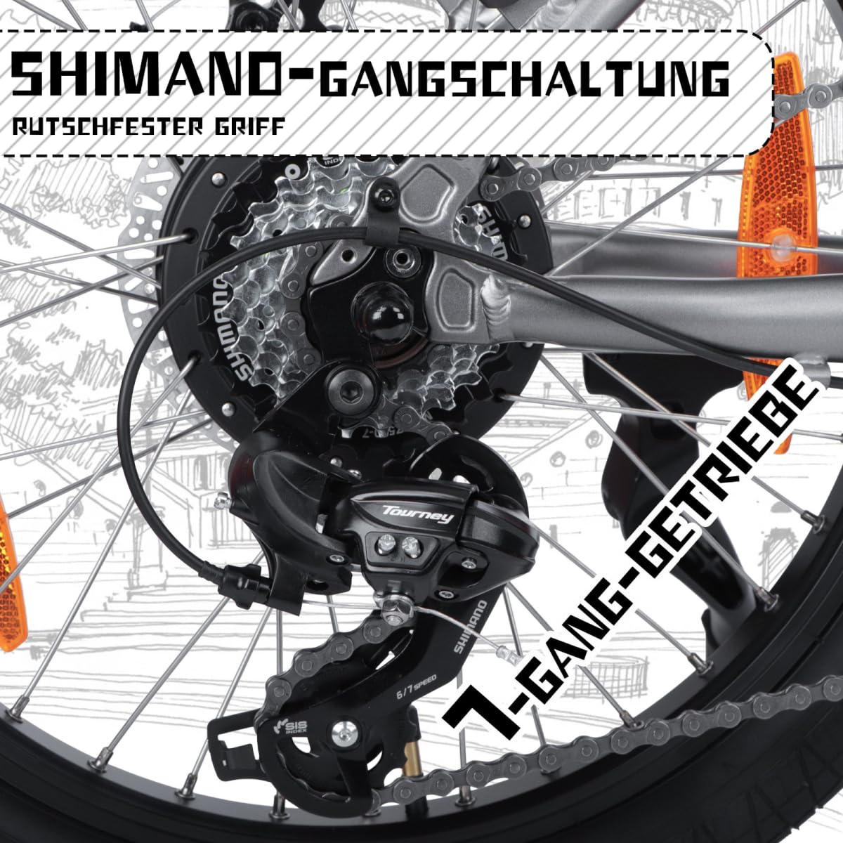 SAXXX Klapprad E-Bike, E Bike Klappbar 20 Zoll mit 7 Gang Kettenschaltung, Elektro Fahrrad Erwachsene mit 36V 11.4Ah Akku, Scheibenbremsen, 90KM Lange Range, Elektrofahrrad 25 km/h für Herren Damen