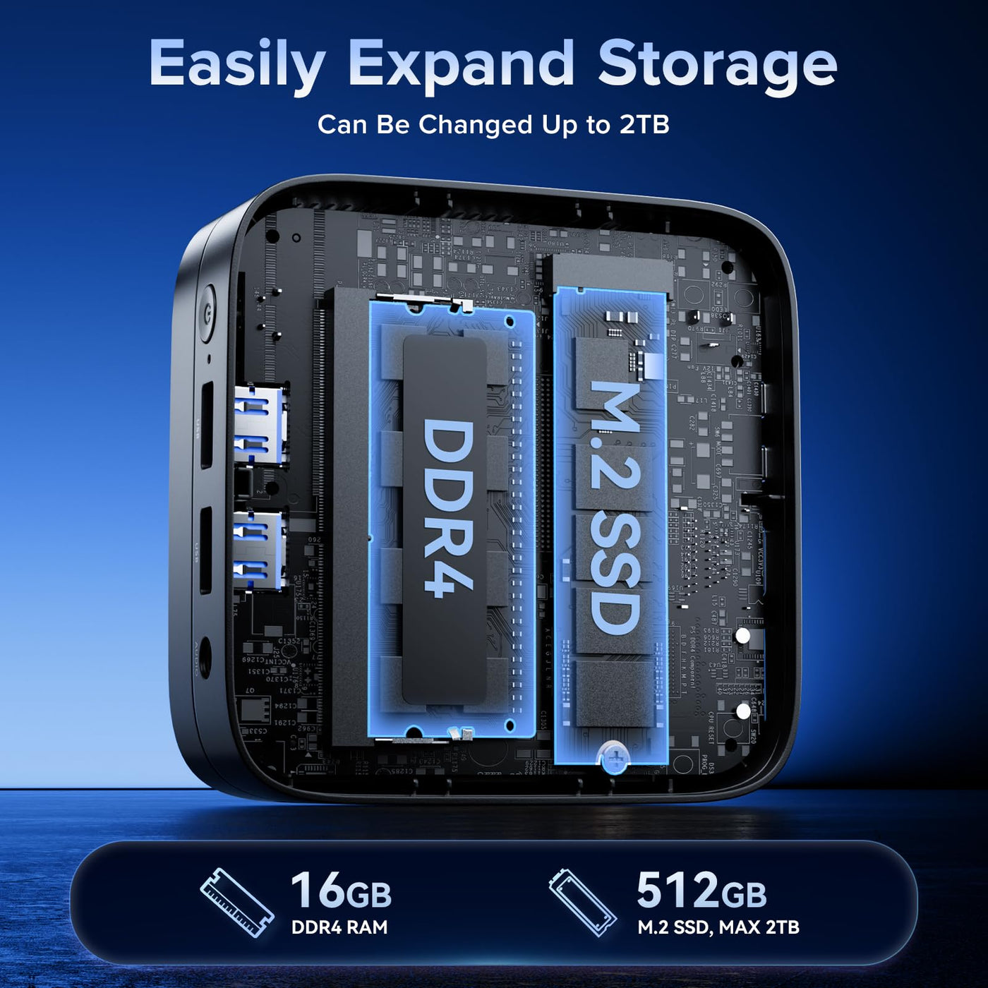 NiPoGi E1 Mini PC mit Ιntel Alder Lake N97(Max 3,6 GHz) 16GB DDR4 512GB SSD,Mini Computer Dual UHD Display 4K@60Hz HDMI 2.0+DP 1.4 Desktop PC mit Gigabit Ethernet/2.4+5G WiFi/Bluetooth für Büro