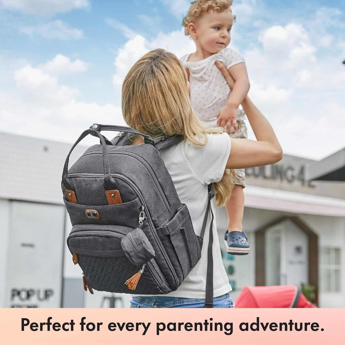 Wickeltasche Rucksack - Dikaslon Großer Wickelrucksack mit Multifunktions-Babytaschen und mobiler Wickelauflage - Schnullerhalter und Kinderwagengurte - für Mama und Papa (dunkelgrau), Einheitsgröße