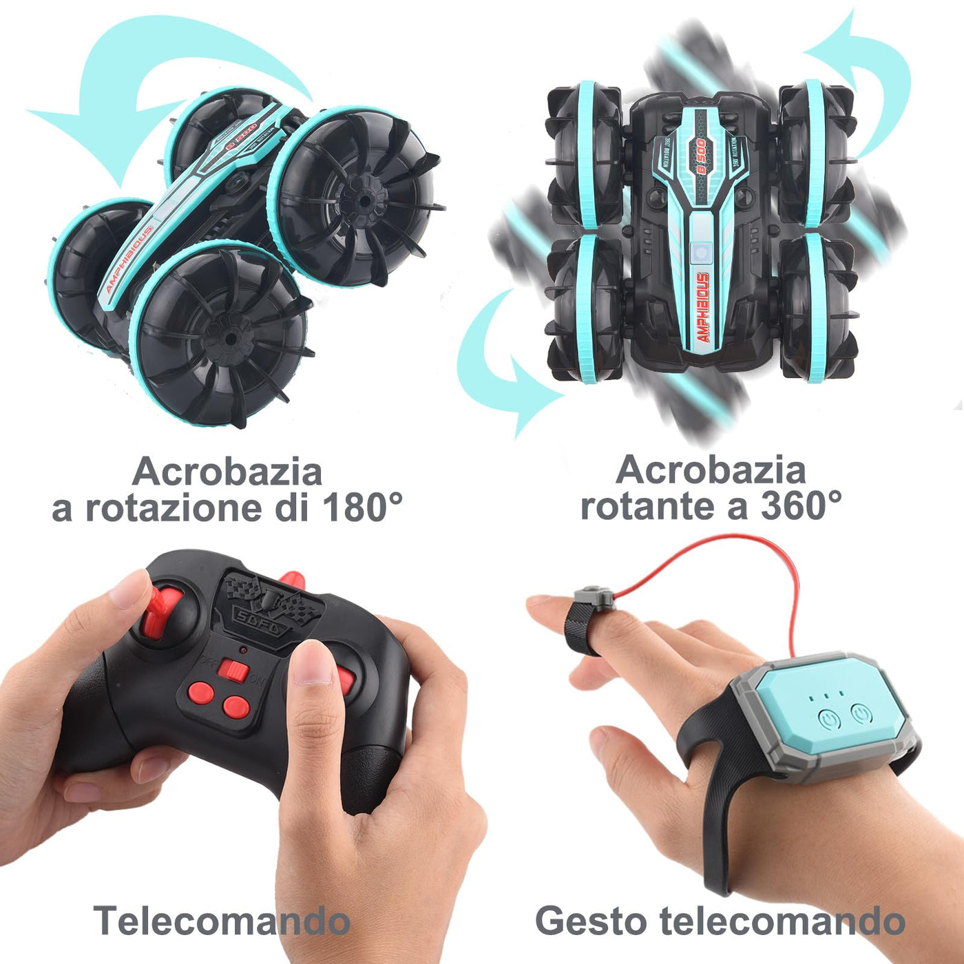 SIVQIKE 4WD Ferngesteuertes Auto,Amphibienfahrzeug ferngesteuert,Gestensensor Wasserdicht RC Stunt Auto 80 Min. Spielzeit Mit 50m Fernbedienung 360 °Drehung Off Road for 6+Jahre Kinder