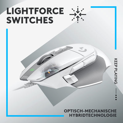 Logitech G502 X Kabelgebundene Gaming-Maus - LIGHTFORCE Hybrid optisch-mechanische Primärschalter, HERO 25K Gaming-Sensor, Kompatibel PC - macOS/Windows - Weiß