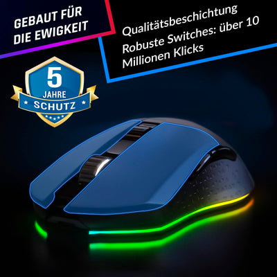 KLIM Blaze - Wiederaufladbare kabellose RGB Gaming Maus - NEU 2023 - Hochpräziser Sensor mit Langer Akkudauer - Einstellbar auf bis zu 10000 DPI - Kabel- und Funk Maus Modus (Schwarz)