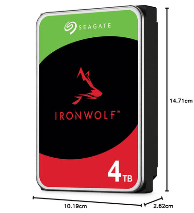 Seagate IronWolf 4TB interne Festplatte, NAS HDD, 3.5 Zoll, 5400 U/Min, CMR, 64 MB Cache, SATA 6GB/s, silber, inkl. 3 Jahre Rescue Service, FFP, Modellnr.: ST4000VNZ06