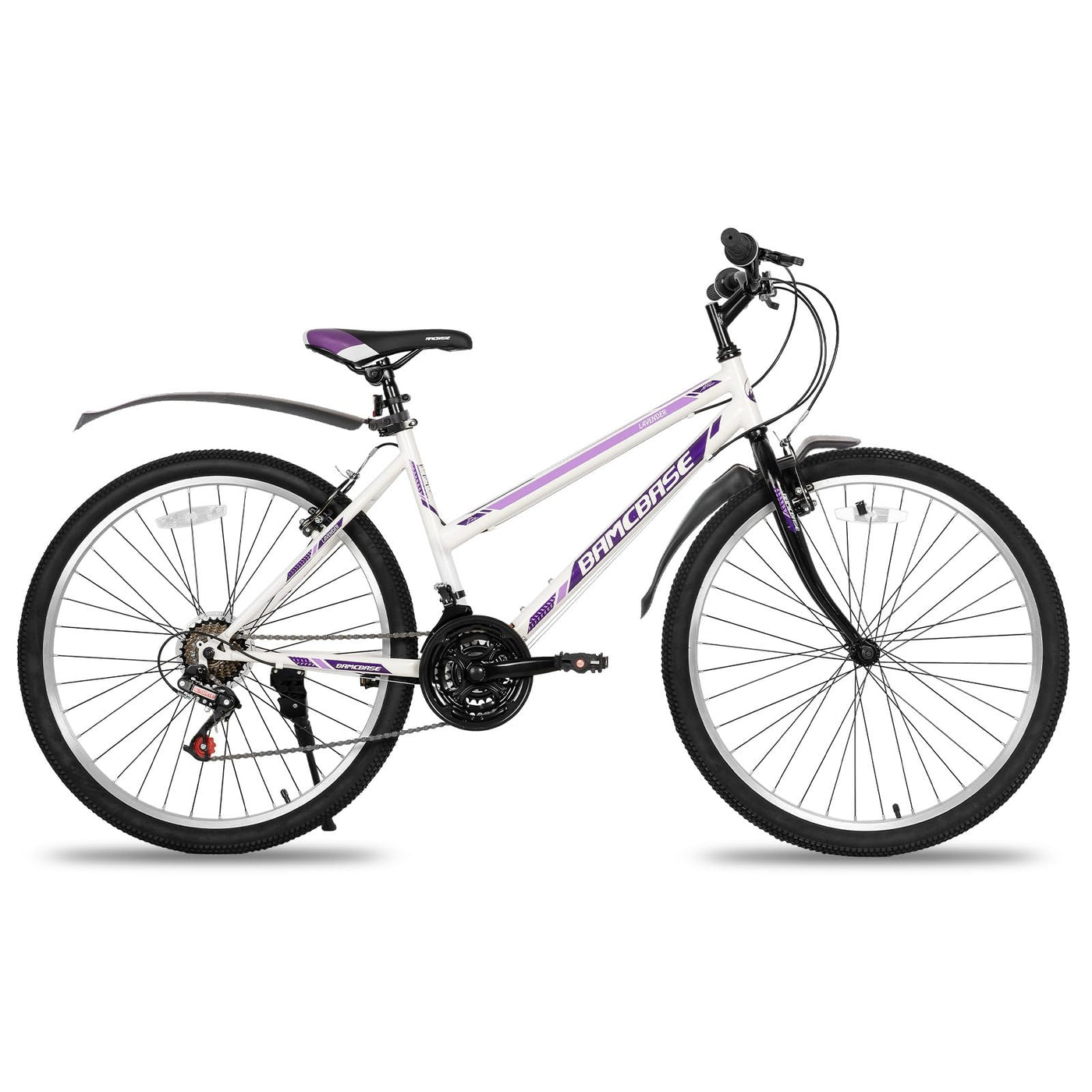 Hiland Bamcbase Mountainbike für Damen, 26 Zoll 21 Gänge Mountainbike für Erwachsene, Weiß MTB