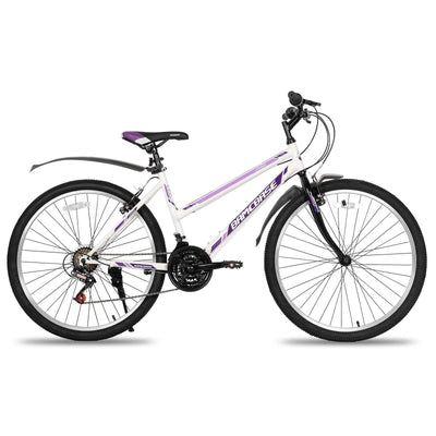 Hiland Bamcbase Mountainbike für Damen, 26 Zoll 21 Gänge Mountainbike für Erwachsene, Weiß MTB