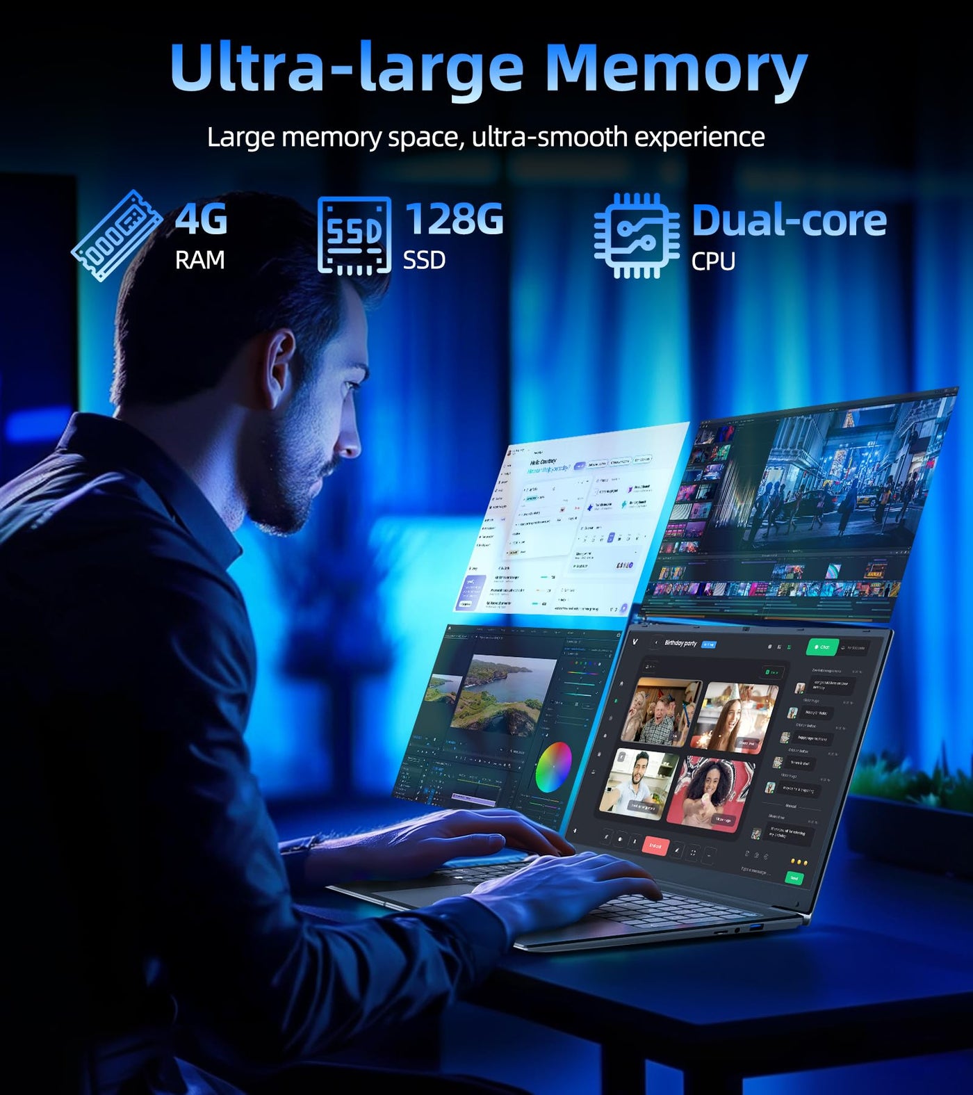 SGIN Laptop 17,3 Zoll, 4GB RAM 128GB SSD Notebook, I3 5005U, FHD IPS, 2 x USB 3.2, Bluetooth 4.2, Dual Band WiFi, erweiterbarer Speicher 512GB TF