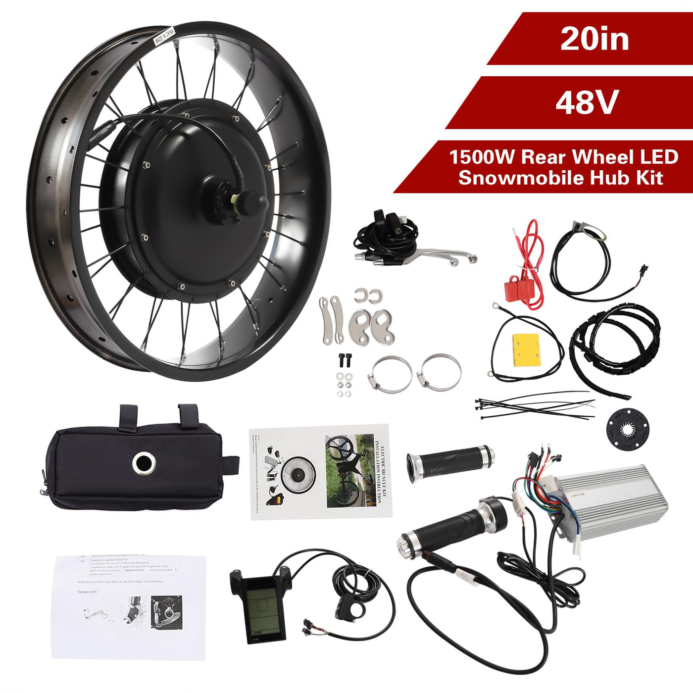 Vielrosse 20 Zoll Elektro Fahrrad Hinterrad Umbausatz, 1500W 48V LCD Radnabenmotor Conversion Kit für Heckmotor