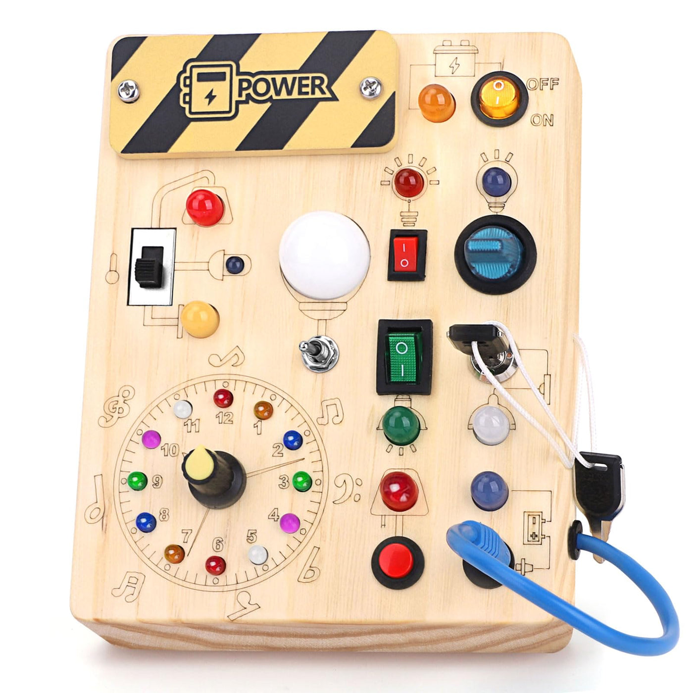 Busy Board Montessori Spielzeug Activity Board Sensorik Spielzeug Mit 10 Schaltern und 23 LED Lichtern Holzspielzeug Motorikspielzeug für Babys und Kinder ab 1 2 3 4 Jahre Jungen und Mädchen