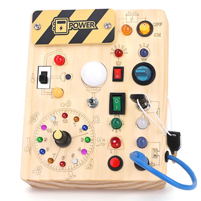 Busy Board Montessori Spielzeug Activity Board Sensorik Spielzeug Mit 10 Schaltern und 23 LED Lichtern Holzspielzeug Motorikspielzeug für Babys und Kinder ab 1 2 3 4 Jahre Jungen und Mädchen