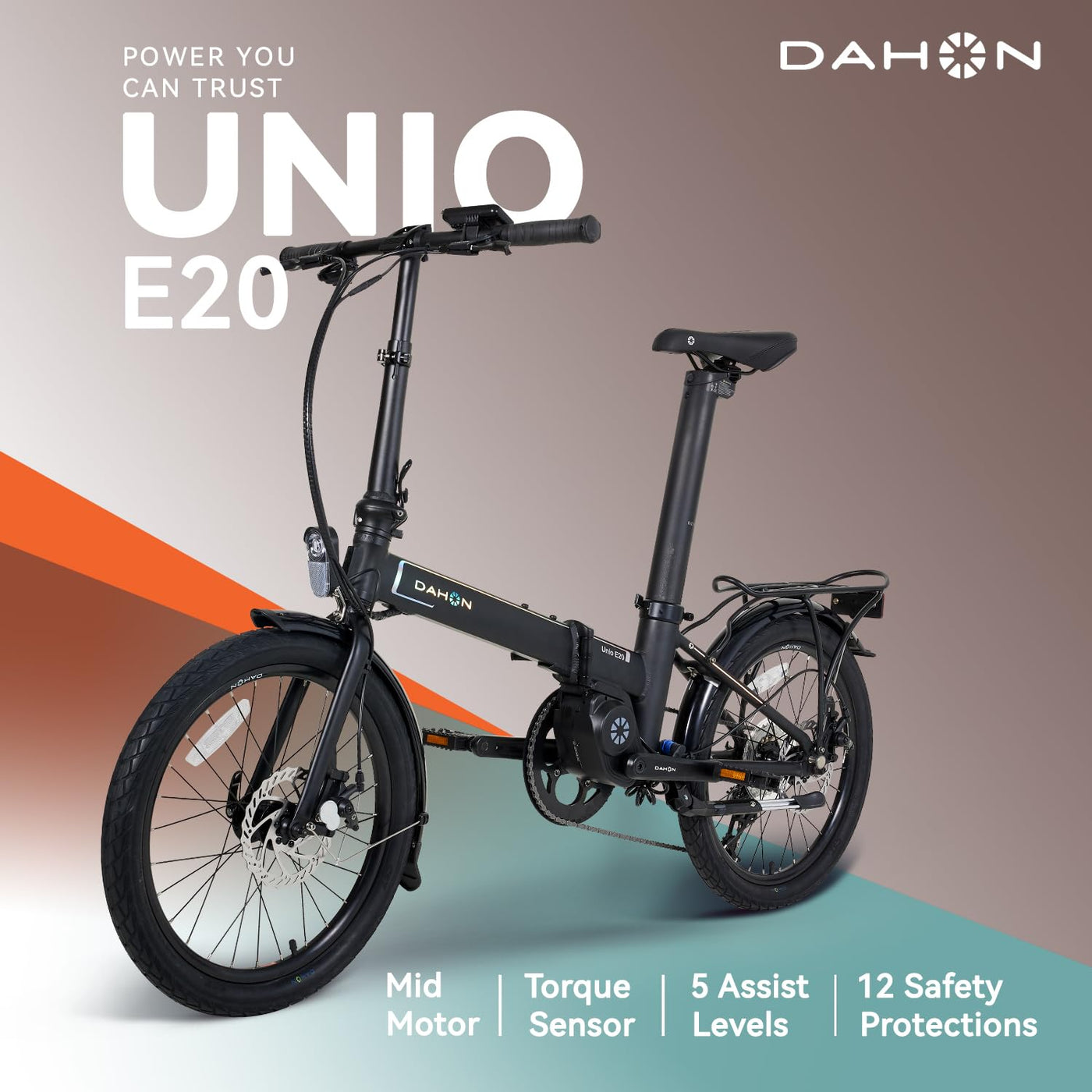 DAHON Unio E20 E-Bike Faltrad Elektrofahrrad 20 Zoll 36V/200W Mittelmotor Sattelrohr-Akku 9-Gang-All-Terrain E-Bike 36V 9.5AH Batteriezellen,