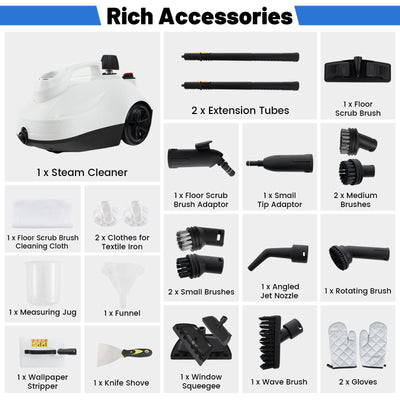 RELAX4LIFE Dampfreiniger, Dampfdruck: 5 bar, Leistung: 2000W, Flächenleistung: 108 m², Tank: 1,8 L, Aufheizzeit: 8 min., mit 24 Zubehöre&Druckmesser, für Teppiche, Boden, Fliese, Fenster, Sofa (Weiß)