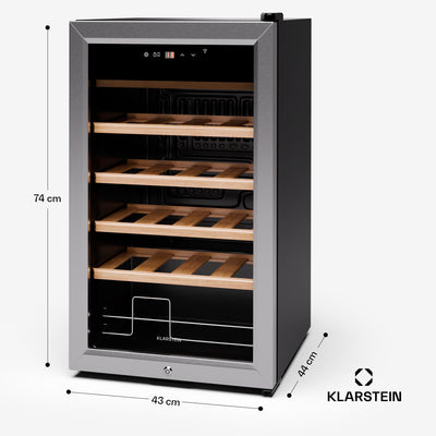 Klarstein Weinkühlschrank,1 Zone Getränkekühlschrank, Leiser Indoor/Outdoor Kühlschrank, 63 Liter Flaschenkühlschrank Klein, Weinschrank für Getränke, Weinkühler für 24 Flaschen, 5-18°C