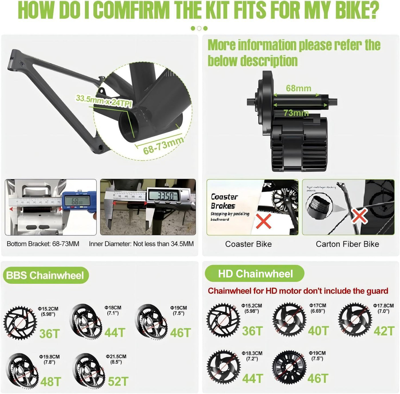 BAFANG 250W 350W 500W 750W 1000W Middle Motor Kit mit optionalem Akku, BBS01 BBS02B HD Mittelmotor DIY 8Fun E-Bike-Umbausatz mit LCD-Display & EBike-Akku für BB 68-120MM E-Bike.