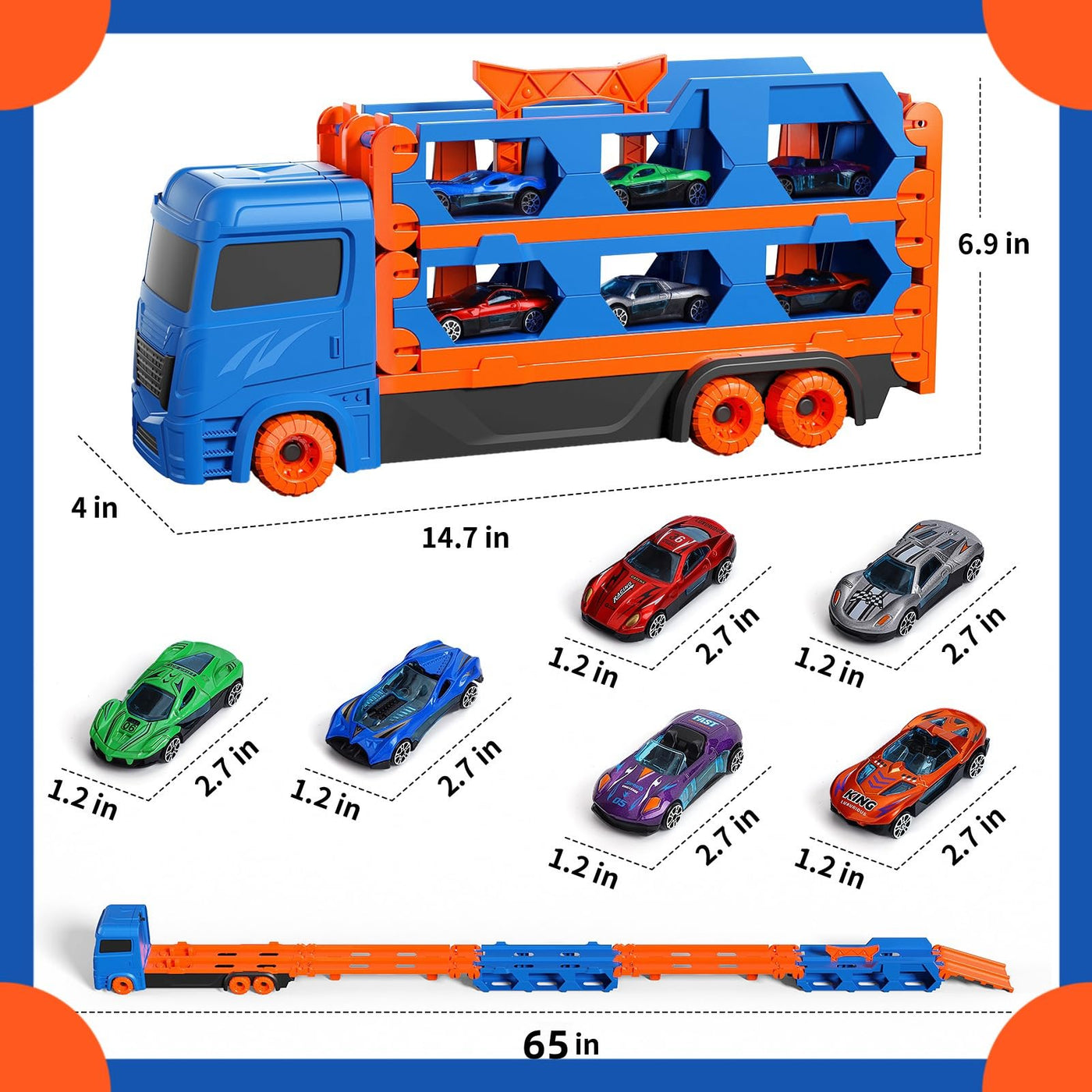 Bearbao Kleinkind Jungen Spielzeug 3-6 Jahre, 65 Zoll Rennstrecke Mit Druckguss Transport LKW Auto Set für Kinder