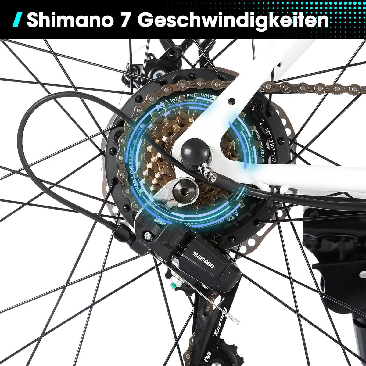 Hiland 26 Zoll Elektrofahrrad, 7 Gang 250W Motor E-Bike für Männer Frauen, Herren und Damen Elektro-Mountainbike mit Scheibenbremsen, 36V 7.8Ah Akku E-MTB, Weiß