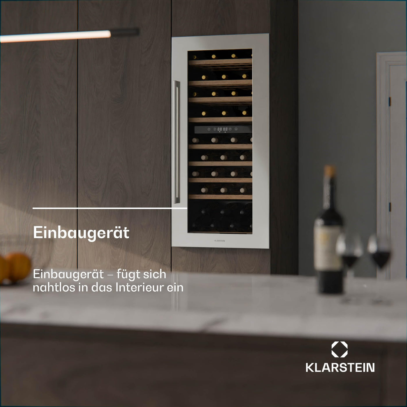 Klarstein Vinsider Duo Weinkühlschrank - 79 Flaschen, 2 Zonen, 5-22 °C, Touch-Bedienung, LED, UV-Schutz, Einbau, Schwarz