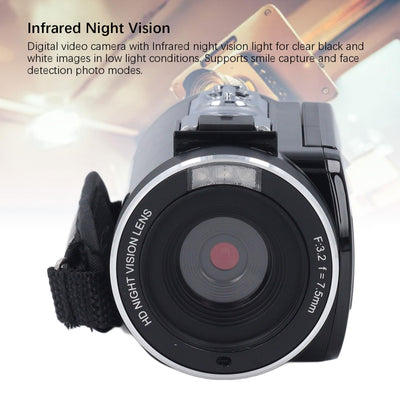 Topiky Videokamera Camcorder, 270 Grad Drehbarer LCD 18 Fach Zoom Camcorder, IR Nachtsicht Vlogging Kamera Recorder, Webcam Videokamera, Digitalkamera mit Pausenfunktion (Black)